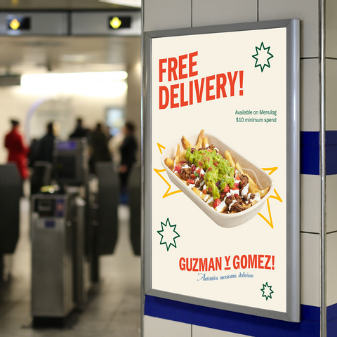 mockup of a free delivery poster in a train station