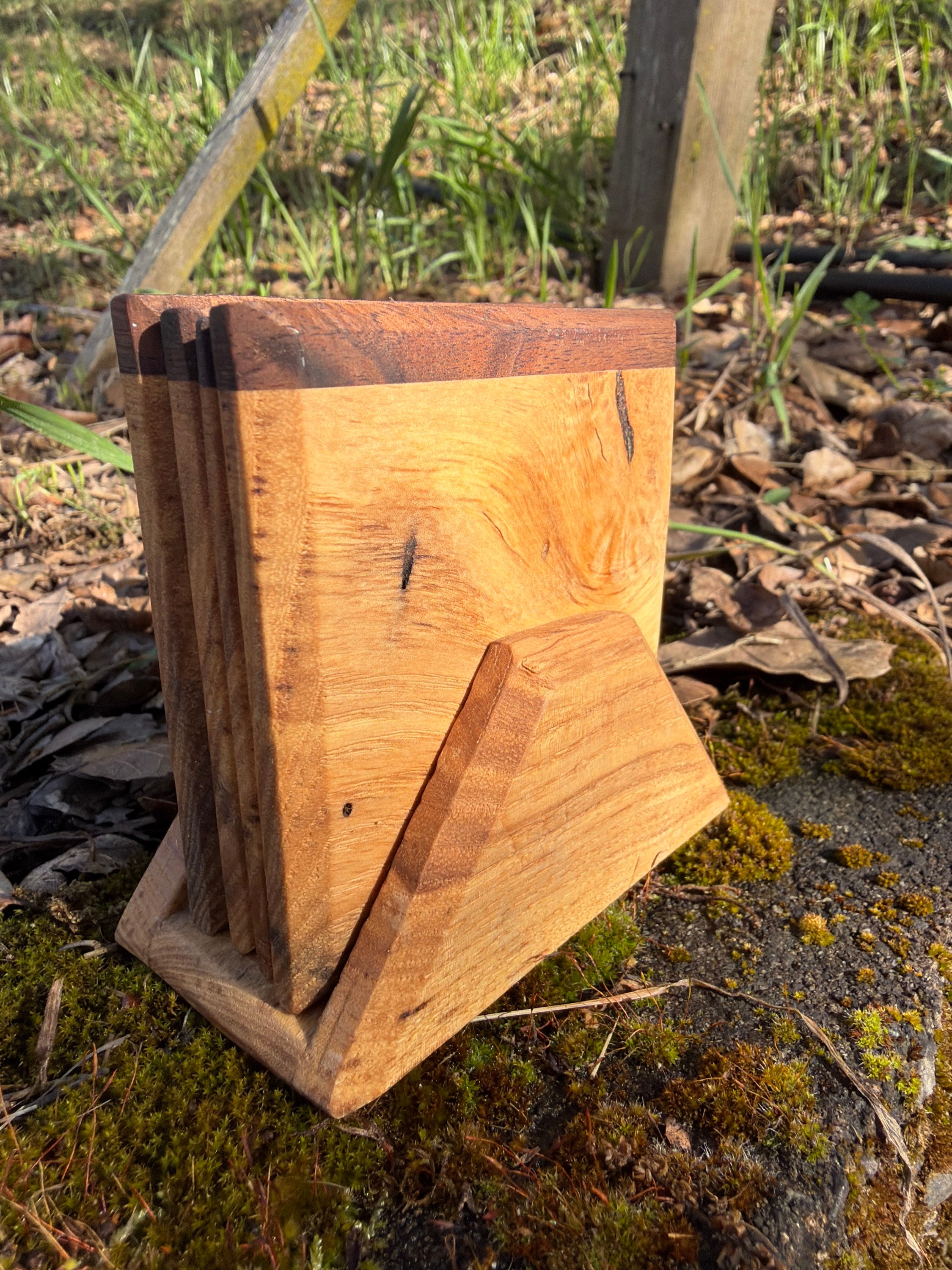 White walnut coaster with black walnut stand (multi piece) 