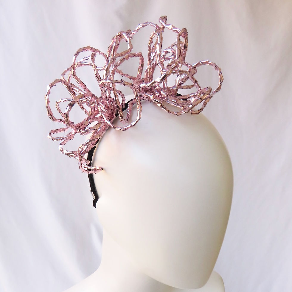 Thumbnail: Pale Light Pink Metallic Wirework Roses Headband Headpiece by Melbourne Milliner Catherine Storm view 2