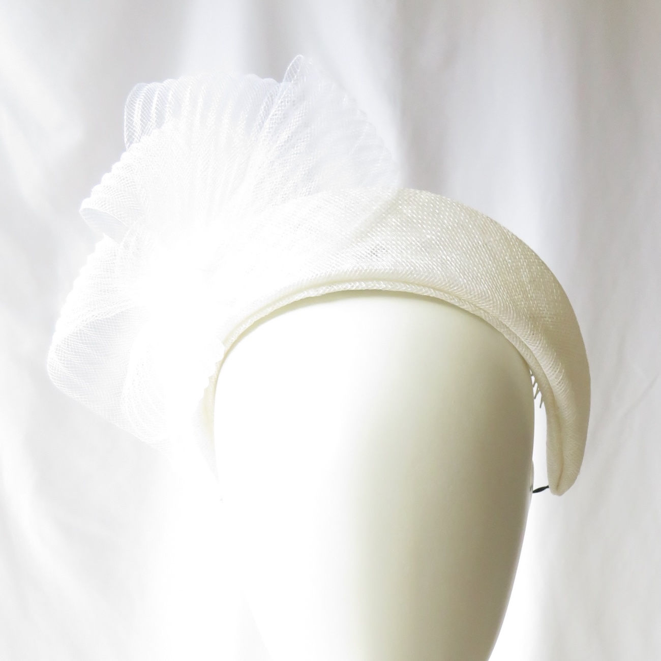 White Sinamay Classic Headband Headpiece by Melbourne Milliner Catherine Storm view 1