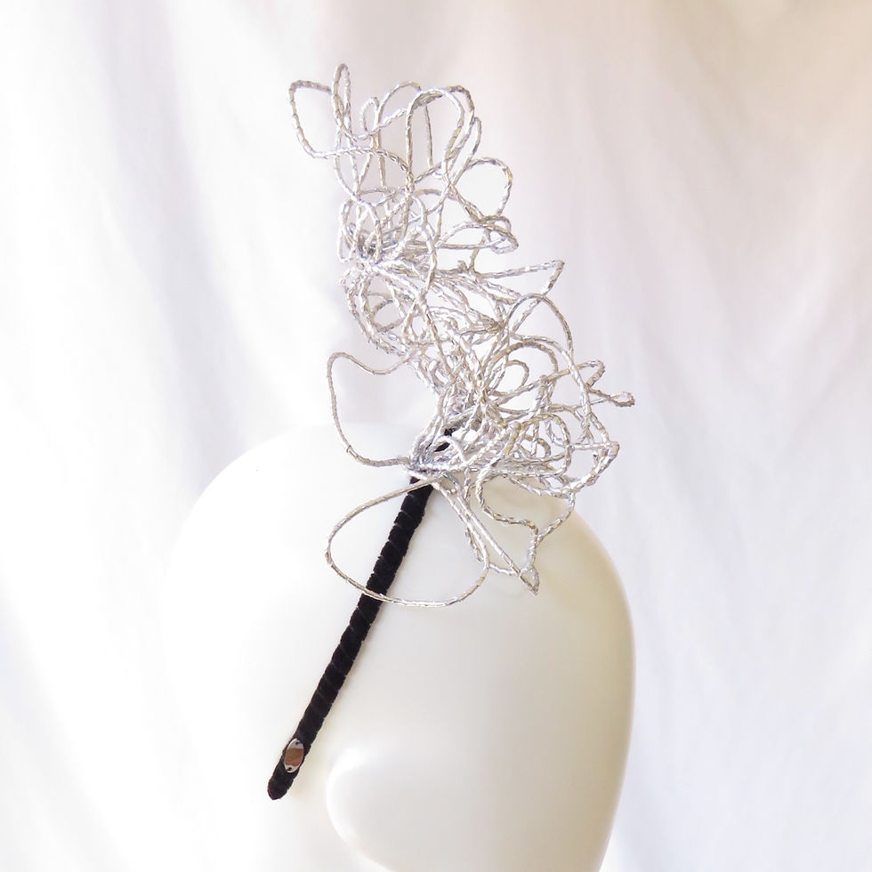 Thumbnail: Silver Metallic Wirework Roses Headband Headpiece by Catherine Storm Millinery view 4