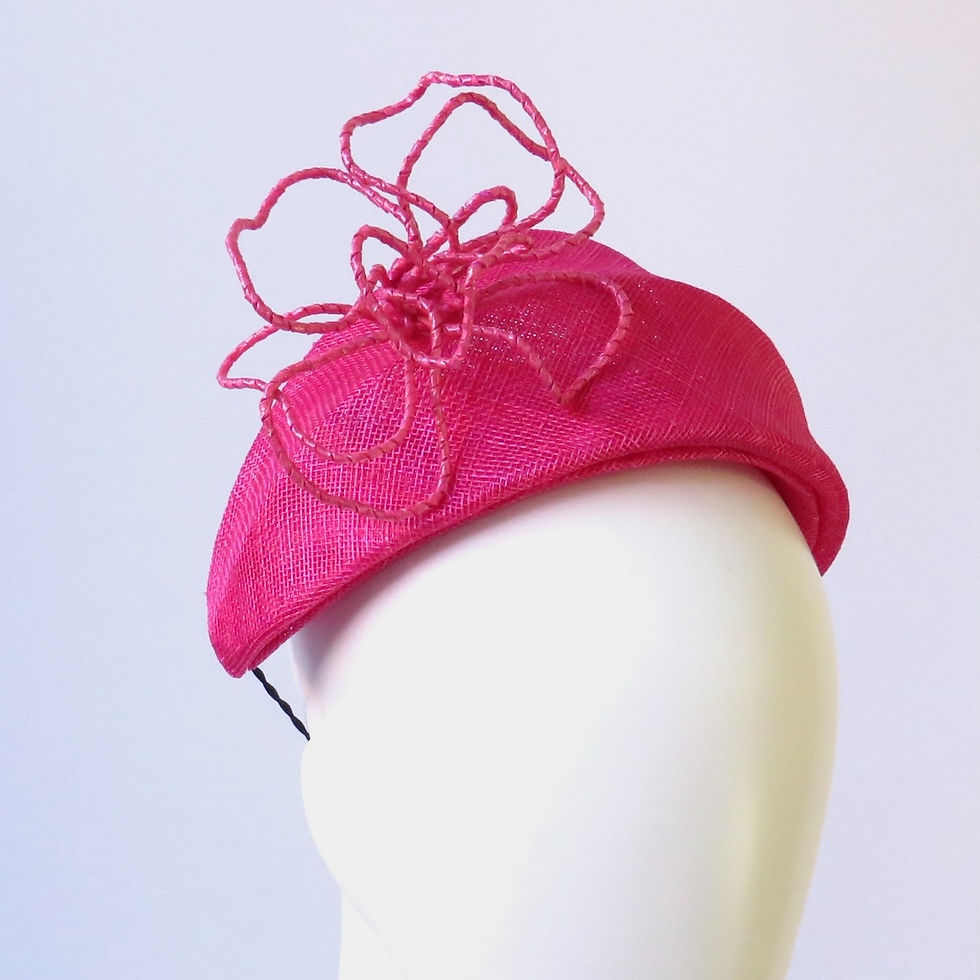 Bright pink Ascot headband by Melbourne milliner Catherine Storm view 2
