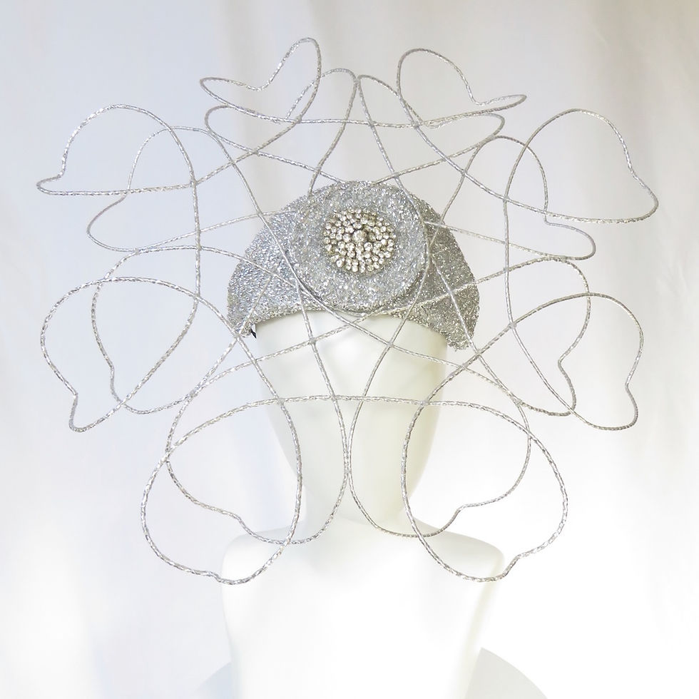 Silver Hearts Headpiece by Melbourne Milliner Catherine Storm view 1