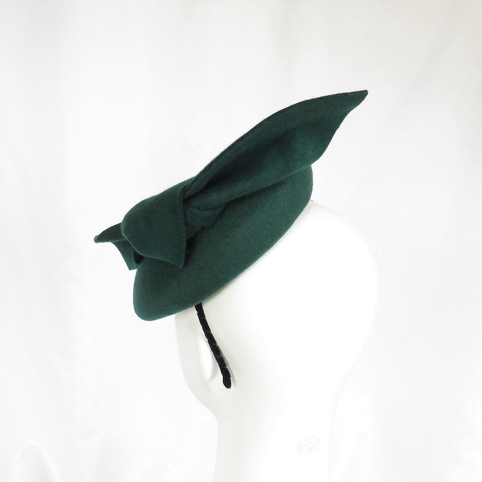 Thumbnail: Dark Green Wool Felt Mini Beret by Catherine Storm side back view