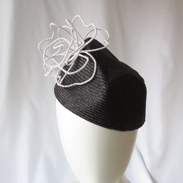 Black and White Percher Hat by Catherine Storm Millinery front view
