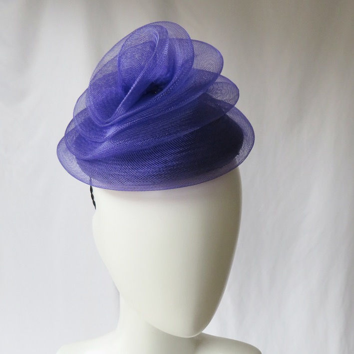 Purple Crinoline Swirl Buntal Button Beret by Catherine Storm Millinery front view 2