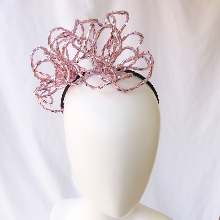 Pale Light Pink Metallic Wirework Roses Headband Headpiece by Catherine Storm Millinery view 1