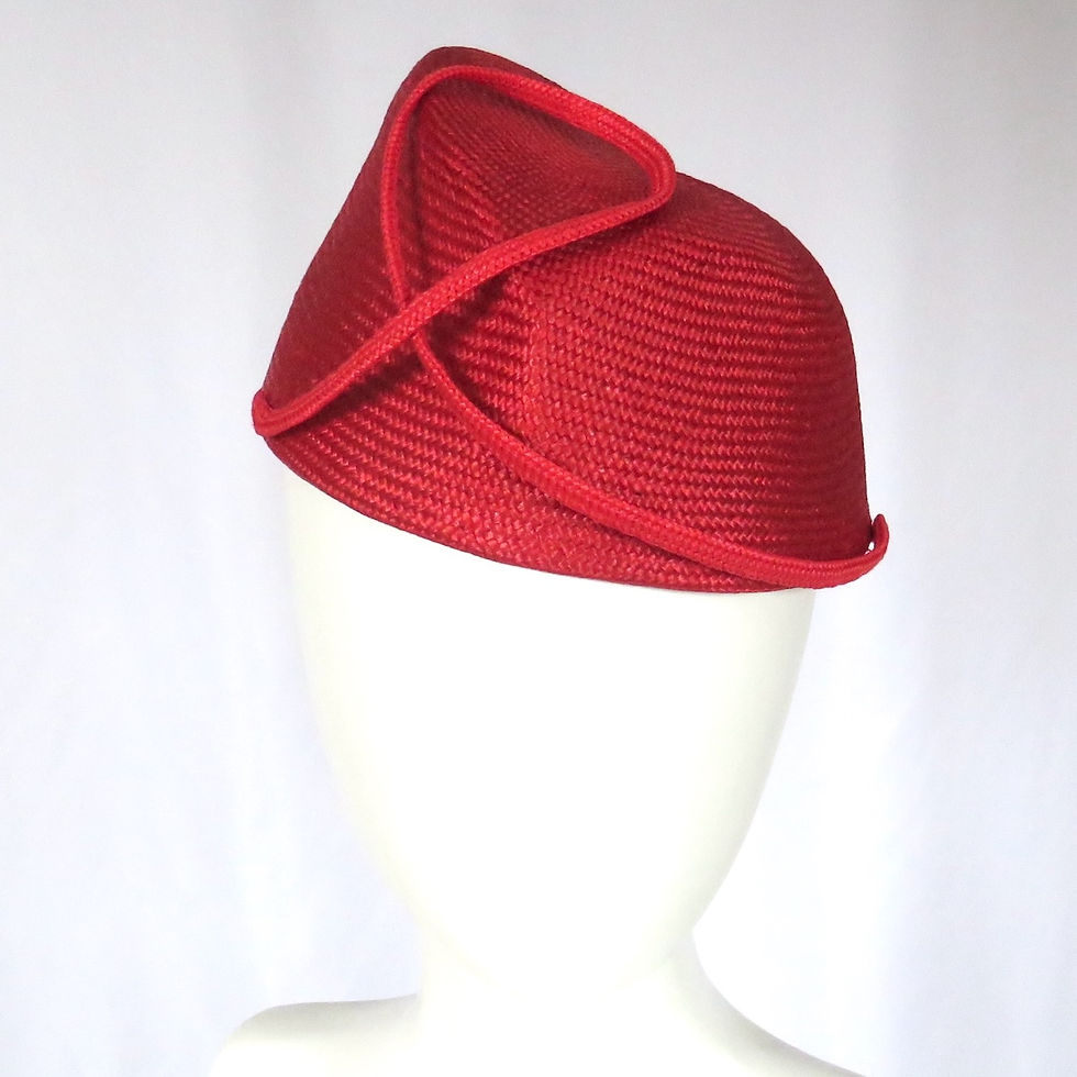 Red Percher Hat by Melbourne milliner Catherine Storm view 1
