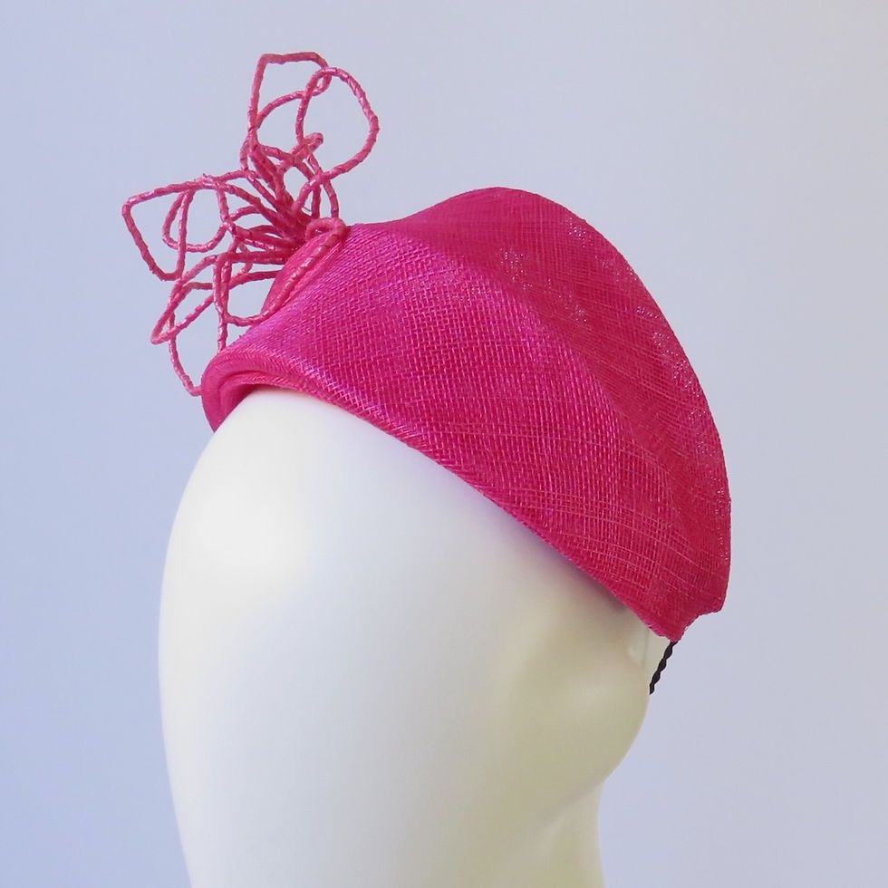 Thumbnail: Bright pink Ascot headband by Melbourne milliner Catherine Storm view 5