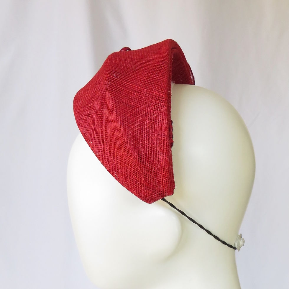Thumbnail: Dark Red Ascot Headband Headpiece by Melbourne Milliner Catherine Storm view 5