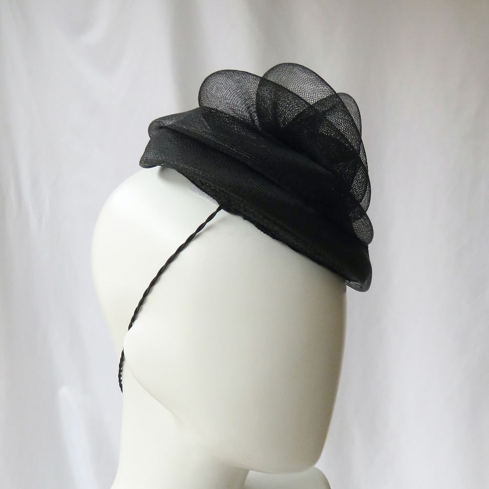 Thumbnail: Black Crinoline Swirl Buntal Button Beret by Catherine Storm Millinery view 6