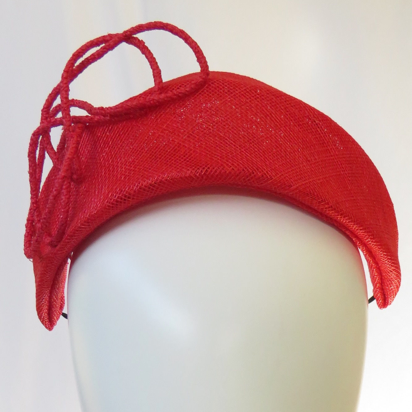 Bright Red Ascot Headband Headpiece by Melbourne Milliner Catherine Storm view 1