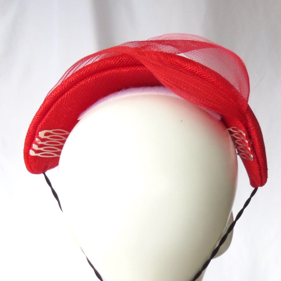 Thumbnail: Bright Red Crinoline Slimline Headband Headpiece by Melbourne Milliner Catherine Storm view 5