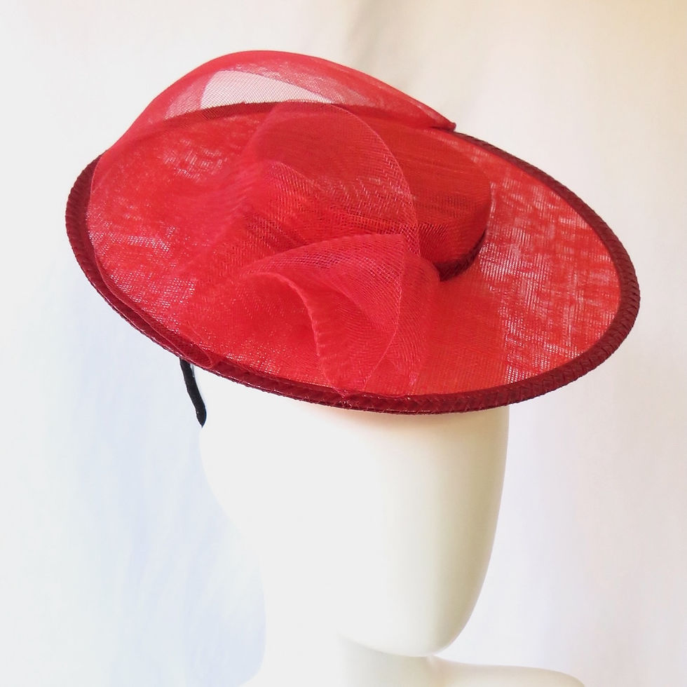 Red Mini Boater Hat by Catherine Storm Millinery view 2