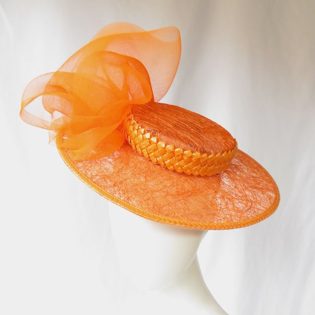 Orange Boater Hat by Catherine Storm Millinery front view