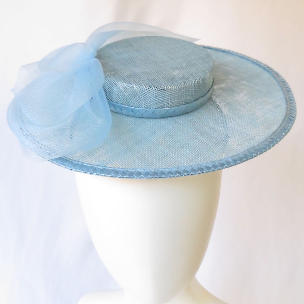 Pale Blue Baby Blue Mini Boater Hat by Catherine Storm Millinery view 1