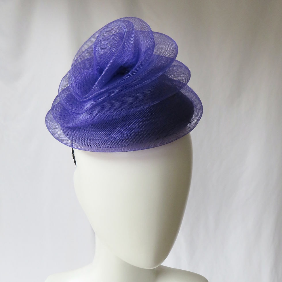 Thumbnail: Purple Crinoline Swirl Buntal Button Beret by Catherine Storm Millinery view 3
