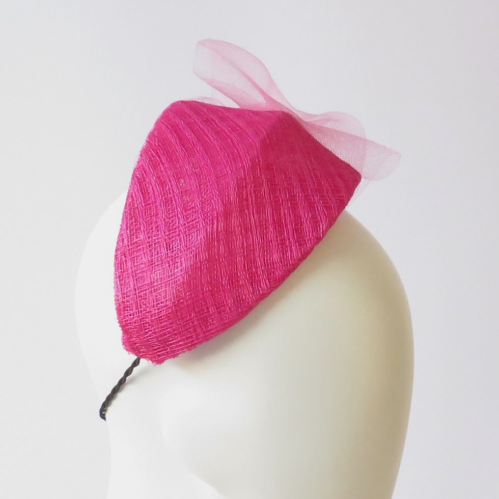 Thumbnail: Bright pink Ascot headband by Melbourne milliner Catherine Storm view 6