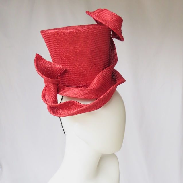Bright Red Mini Top Hat Headpiece by Catherine Storm Millinery right view