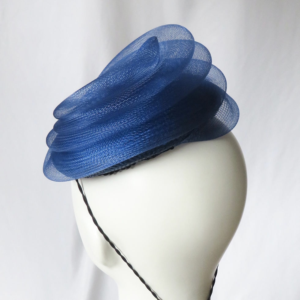 Thumbnail: Royal Blue Crinoline Swirl Buntal Button Beret by Catherine Storm Millinery view 5