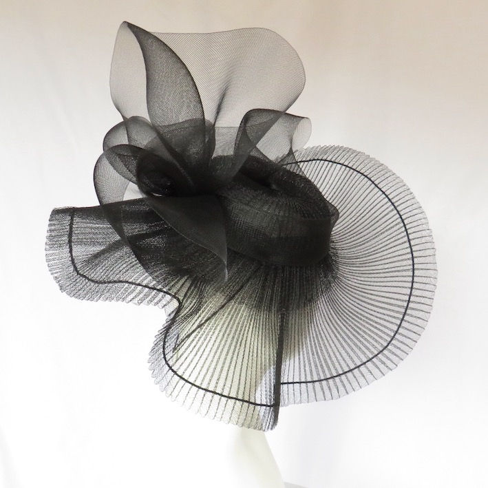 Black Crinoline Big Brim Hat Headpiece by Catherine Storm side view