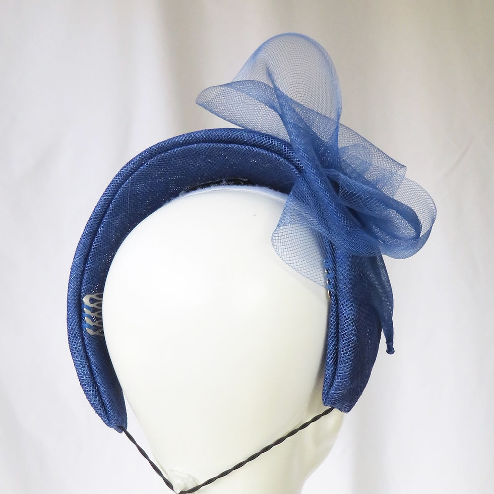 Thumbnail: Cobalt Blue Sinamay Classic Headband Headpiece by Melbourne Milliner Catherine Storm view 6