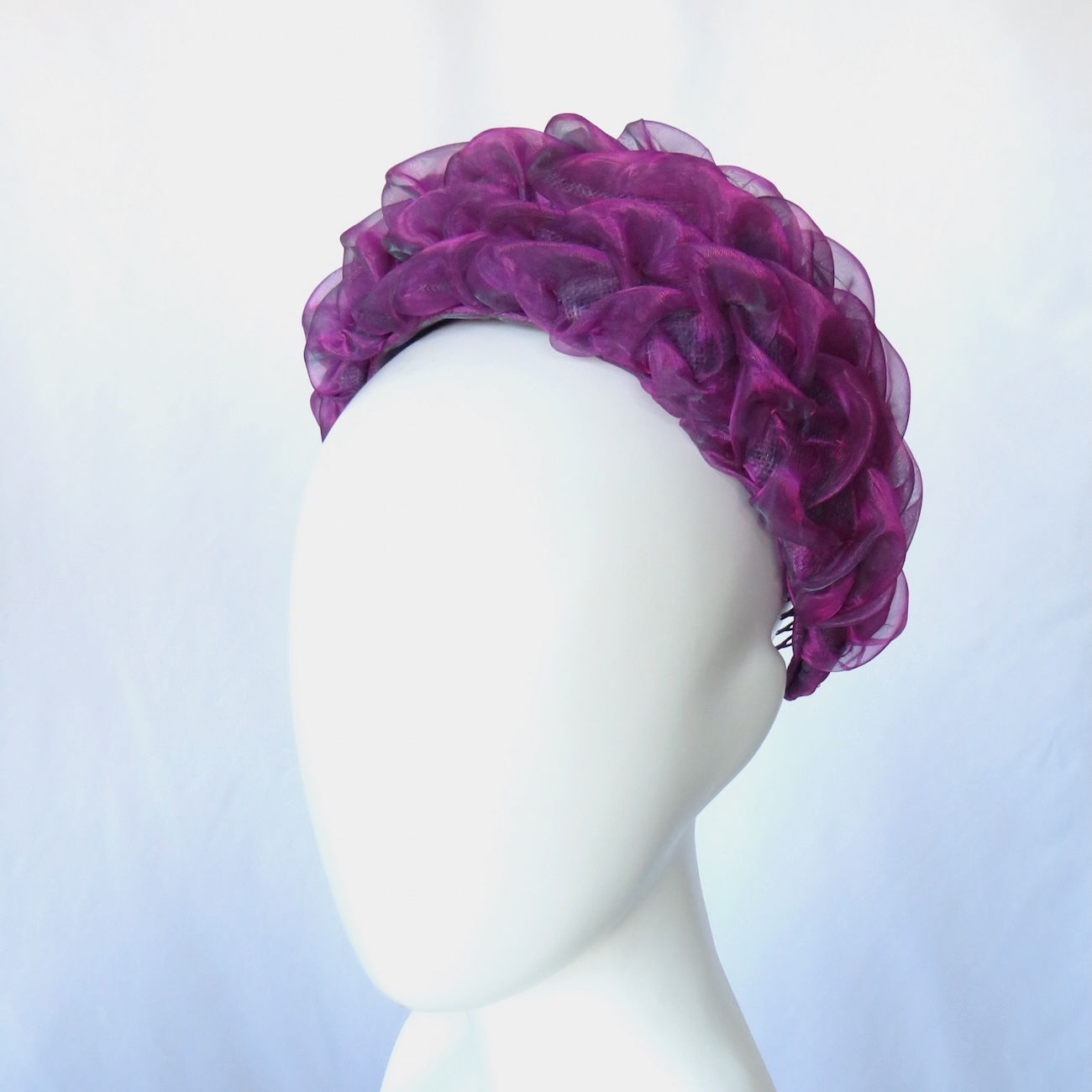 Magenta Pink Chiffon Classic Headband Headpiece by Melbourne Milliner Catherine Storm view 1
