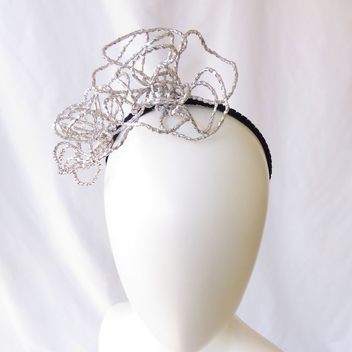 Silver Two Metallic Wirework Roses Headband Headpiece by Catherine Storm Millinery view 1