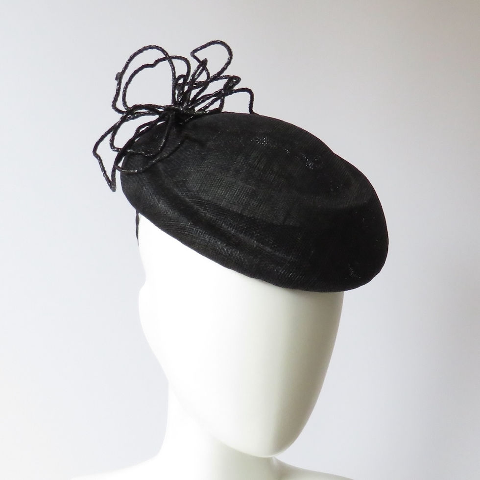 Thumbnail: Black Sculpted Percher Beret by Catherine Storm Millinery front view 2
