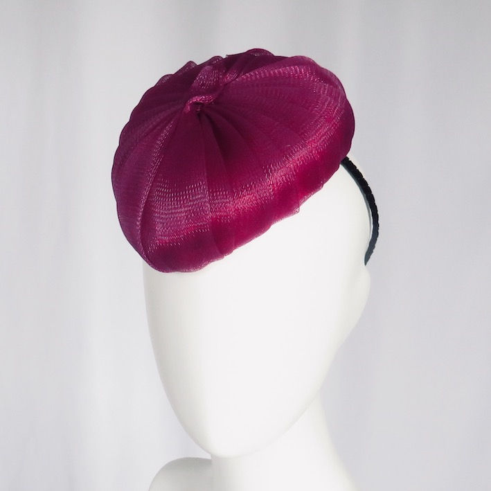 Magenta Heart Crinoline Hat Headpiece by Catherine Storm left view 2