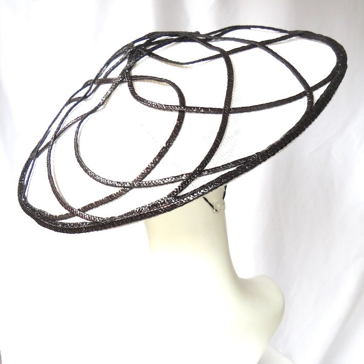 Thumbnail: White Dior Brim Hat with Black Wirework by Melbourne Milliner Catherine Storm view 3