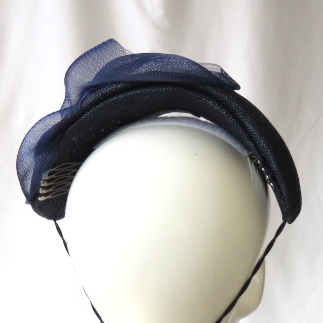 Thumbnail: Navy Blue Crinoline Slimline Headband Headpiece by Melbourne Milliner Catherine Storm view 4