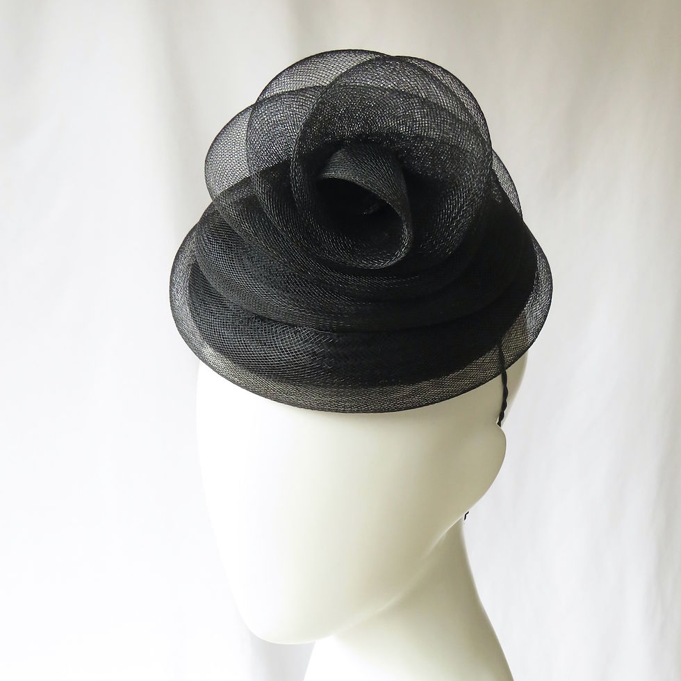 Black Crinoline Swirl Buntal Button Beret by Catherine Storm Millinery view 1