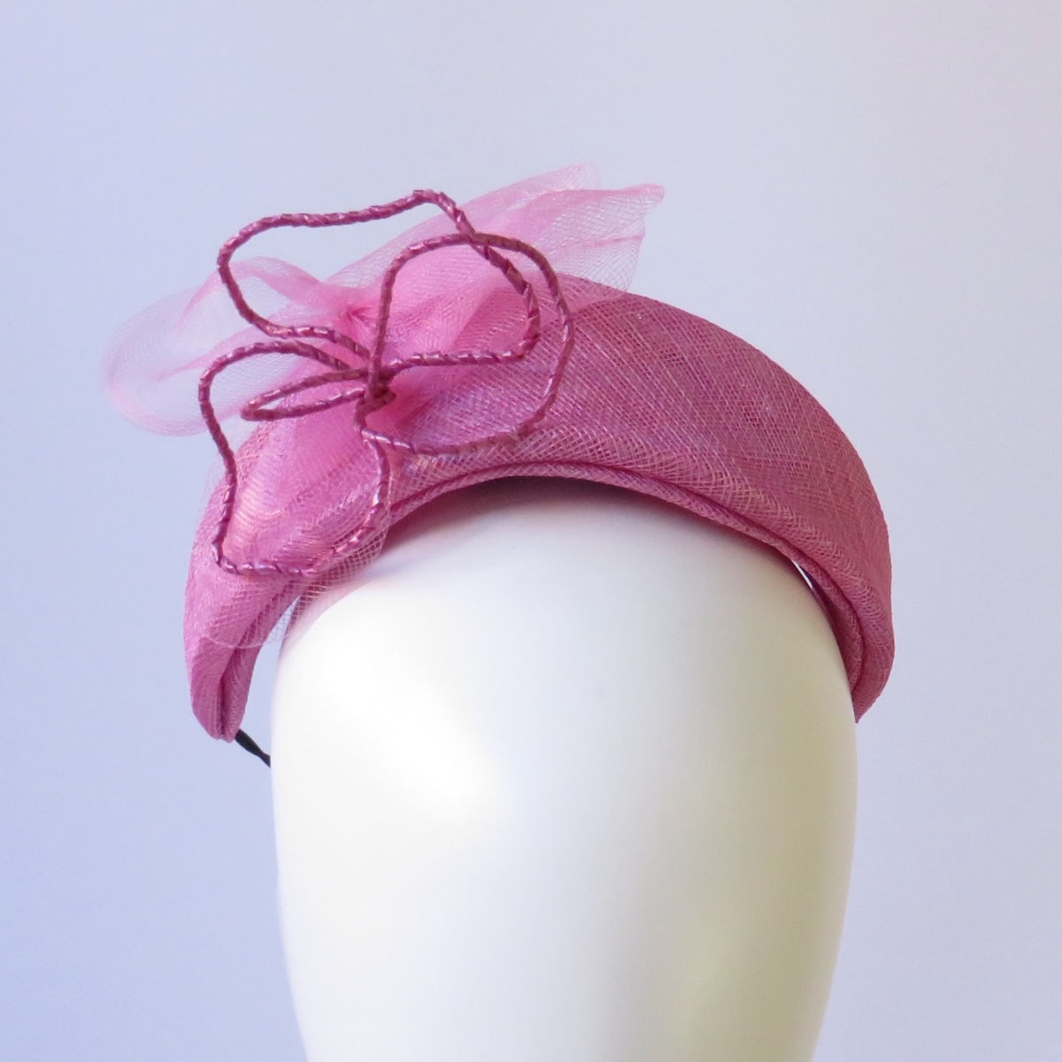 Orchid pink Ascot headband by Melbourne milliner Catherine Storm view 1