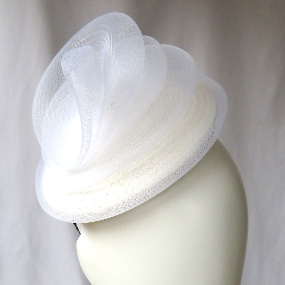 Thumbnail: White Crinoline Swirl Buntal Button Beret by Catherine Storm Millinery view 4