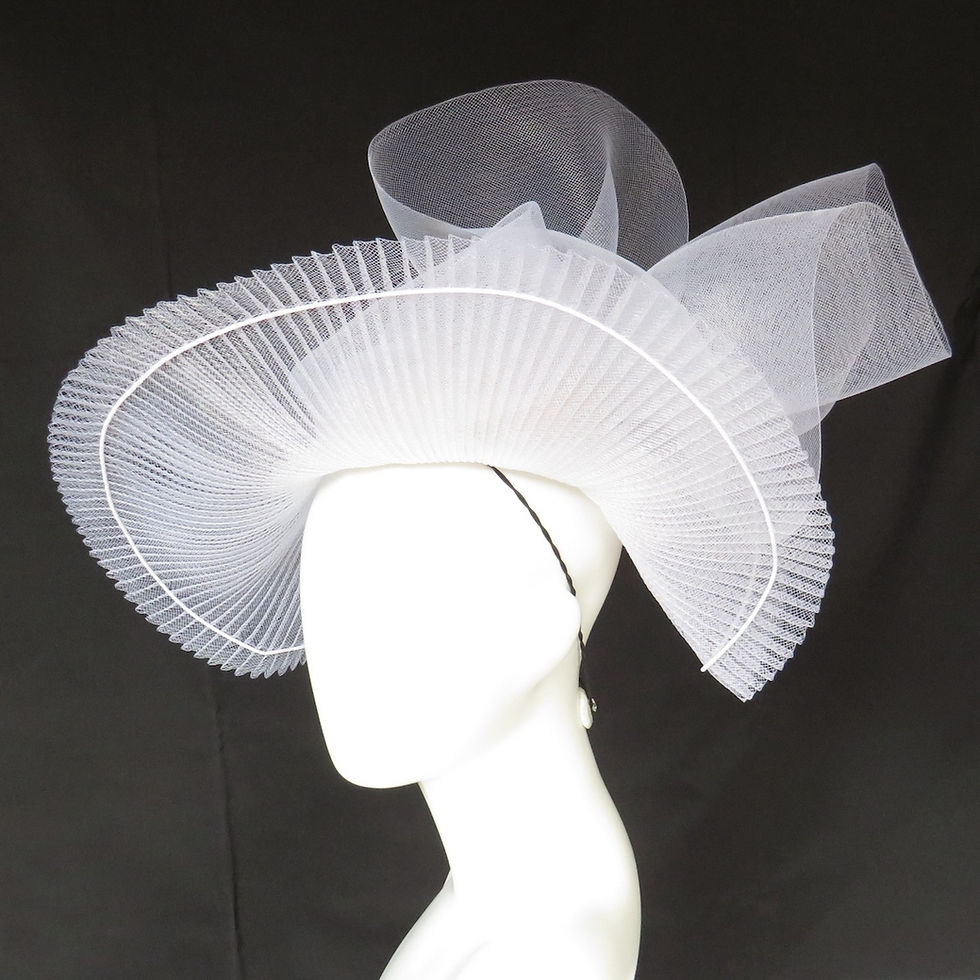 Thumbnail: White crinoline brim hat by Catherine Storm, Melbourne milliner – sculptural racewear headpiece view 2
