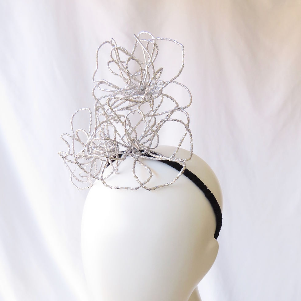 Thumbnail: Silver Metallic Wirework Roses Headband Headpiece by Catherine Storm Millinery view 2