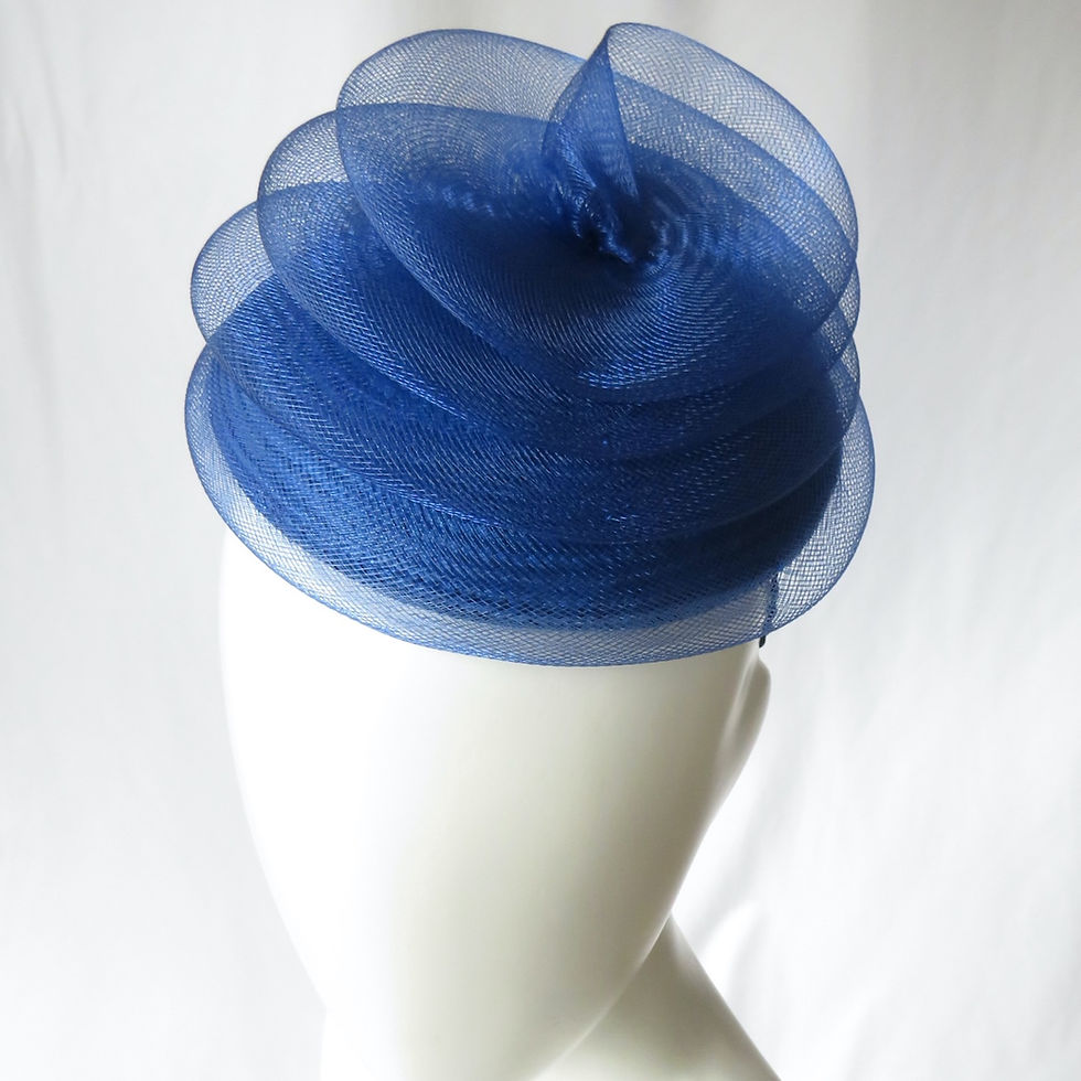Royal Blue Crinoline Swirl Buntal Button Beret by Catherine Storm Millinery view 1