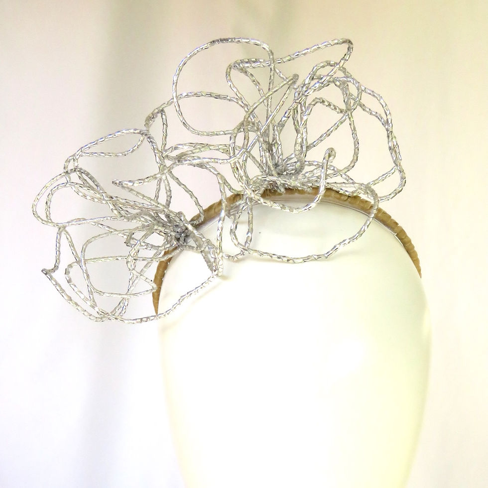 Silver Two Metallic Wirework Roses Headband Headpiece by Melbourne milliner Catherine Storm view 1