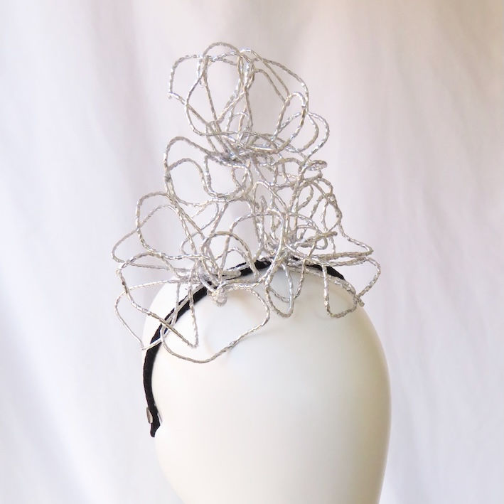 Thumbnail: Silver Metallic Wirework Roses Headband Headpiece by Catherine Storm Millinery view 3