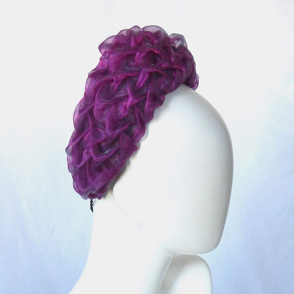 Thumbnail: Magenta Pink Chiffon Classic Headband Headpiece by Melbourne Milliner Catherine Storm view 3