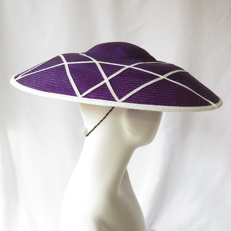 Thumbnail: Dark Purple Dior Brim Hat with White Trim by Catherine Storm Melbourne milliner – wide brim racewear headpiece view 2