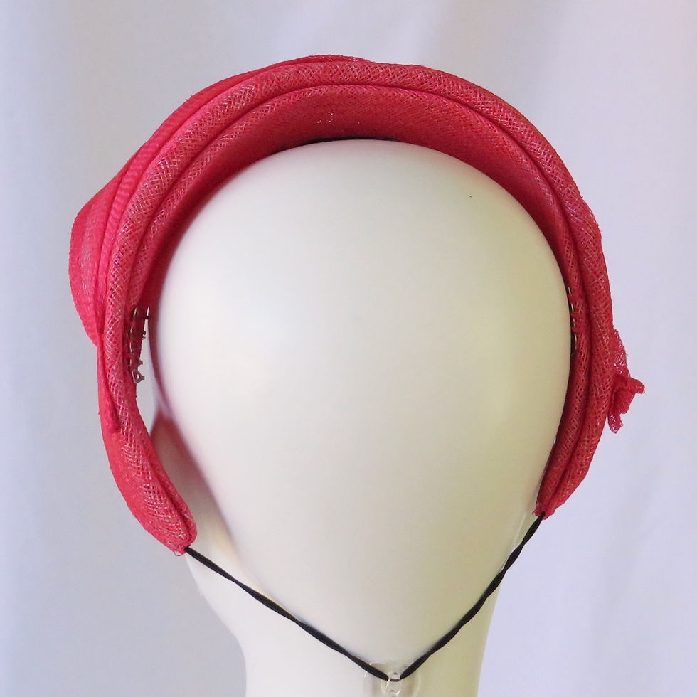 Thumbnail: Watermelon Red Sinamay Classic Headband Headpiece by Melbourne Milliner Catherine Storm view 7