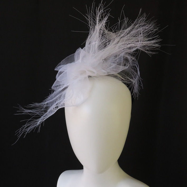 White Crinoline Headband Headpiece by Catherine Storm front view 2