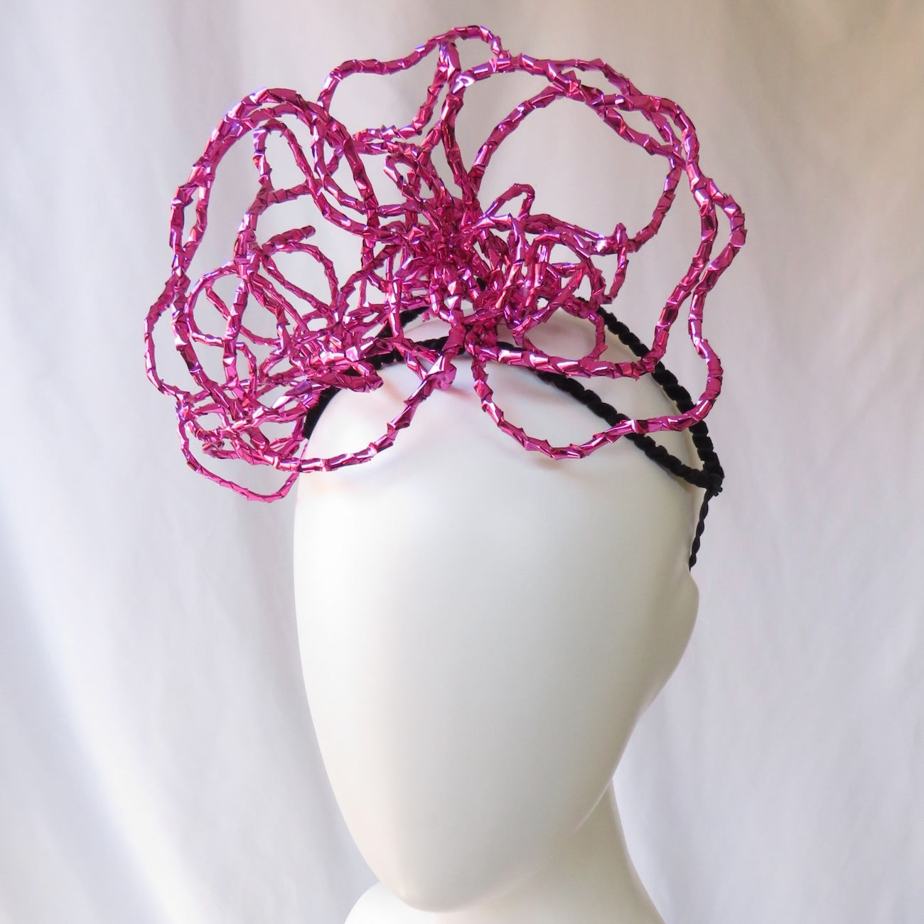 Hot Pink Metallic Wirework Roses Headband Headpiece by Catherine Storm Millinery view 1
