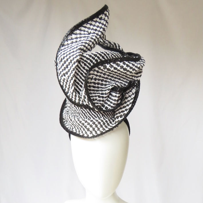 Black and White Mini Top Hat Headpiece by Catherine Storm Millinery front view