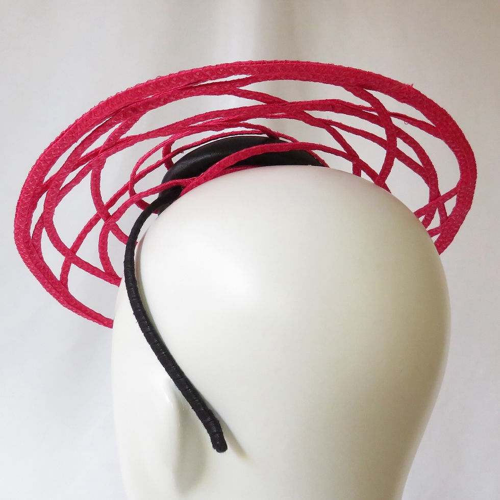 Thumbnail: Black Leather and Pink Wire Mini Boater Hat by Catherine Storm view 5