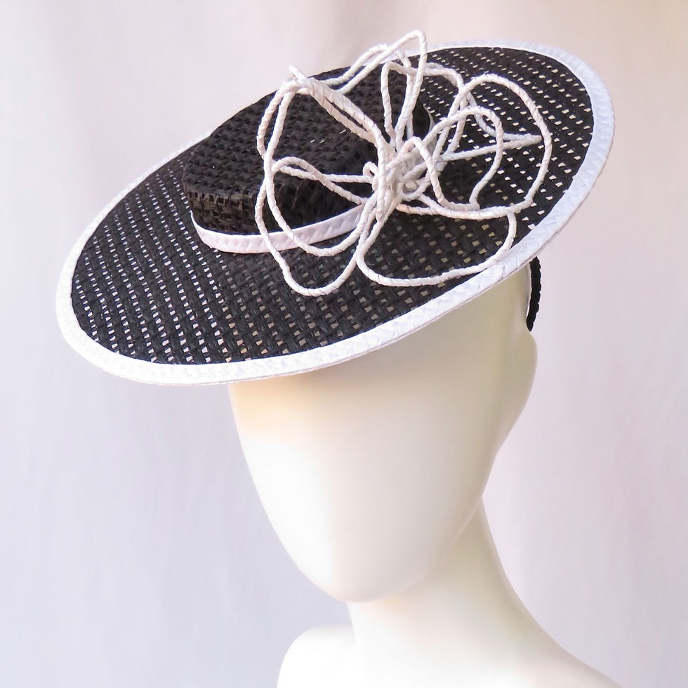 Black and White Mini Boater by Catherine Storm Millinery view 2
