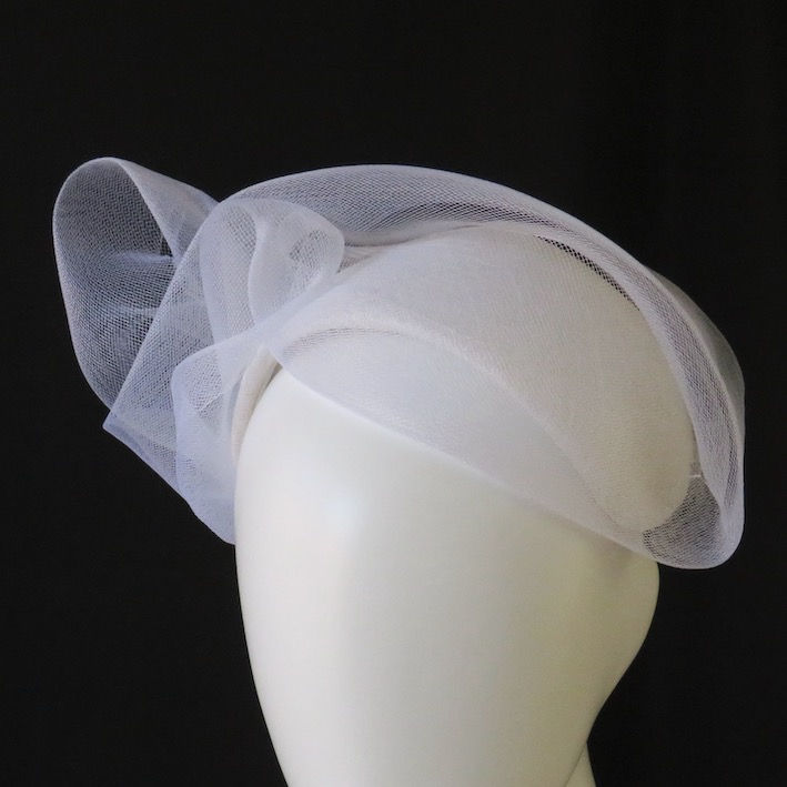 White Crinoline Headband Headpiece by Catherine Storm front view