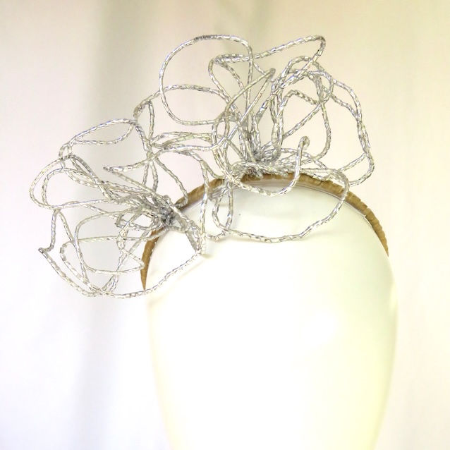 Silver Two Metallic Wirework Roses Headband Headpiece by Catherine Storm Millinery view 1